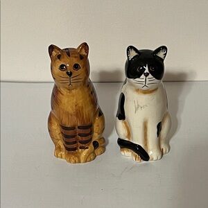 Vintage Cat Salt and Pepper Shakers. Tabby cat and black and white cat.